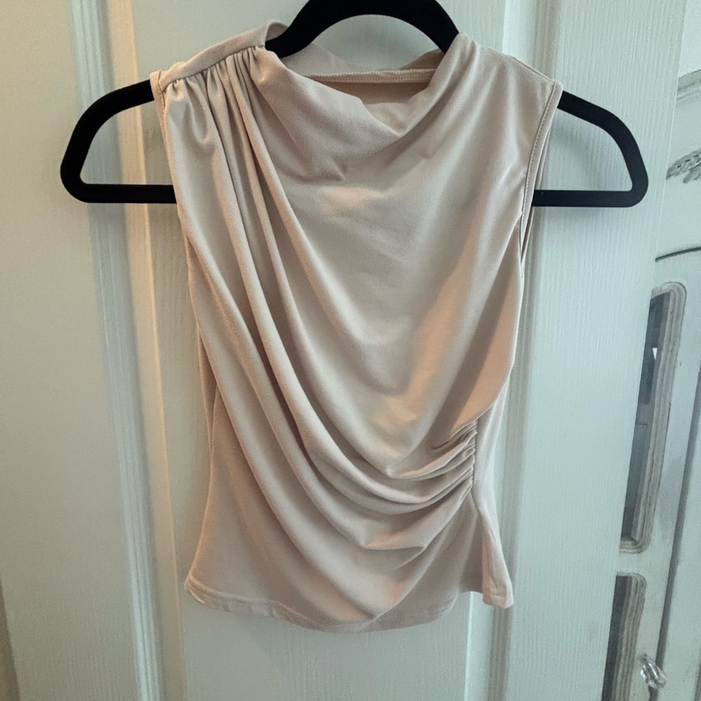 SHEIN Cream Asymmetrical Ruched Blouse
